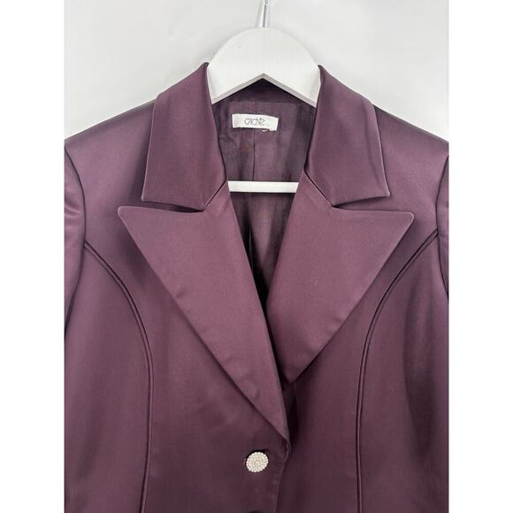 Cache Vintage Blazer Womens Small Burgundy Purple Satin Rhinestone Jacket Button - Picture 6 of 16